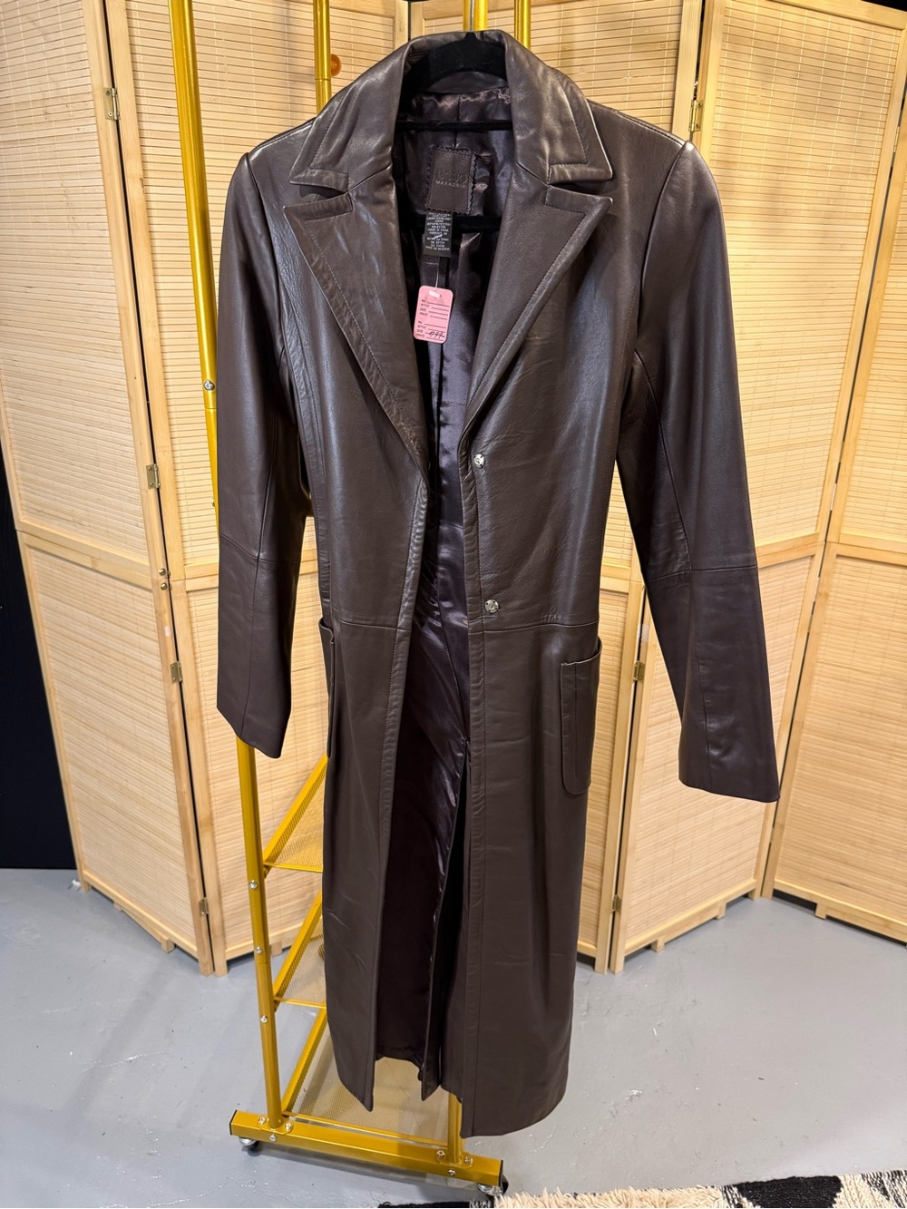 BCBGMaxAzria Women’s Dark Brown Leather Trench Coat